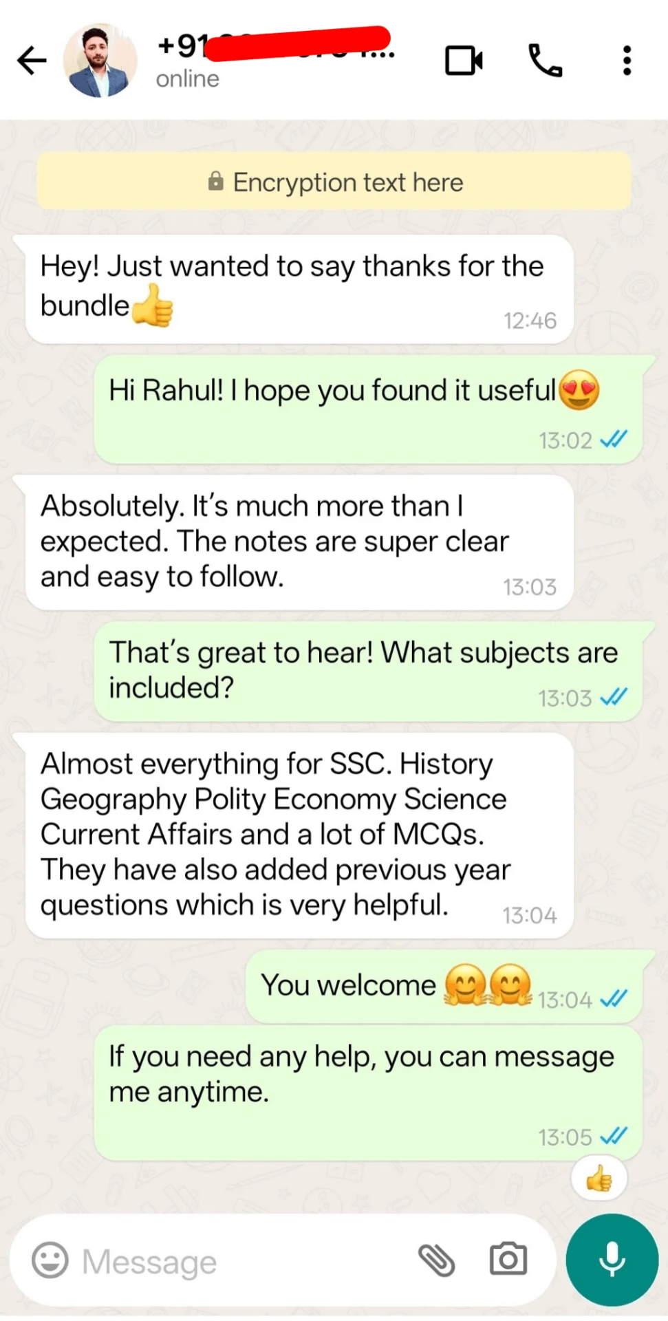 Customer WhatsApp review 1